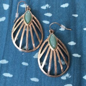 Art Deco green jade and gold colored earrings